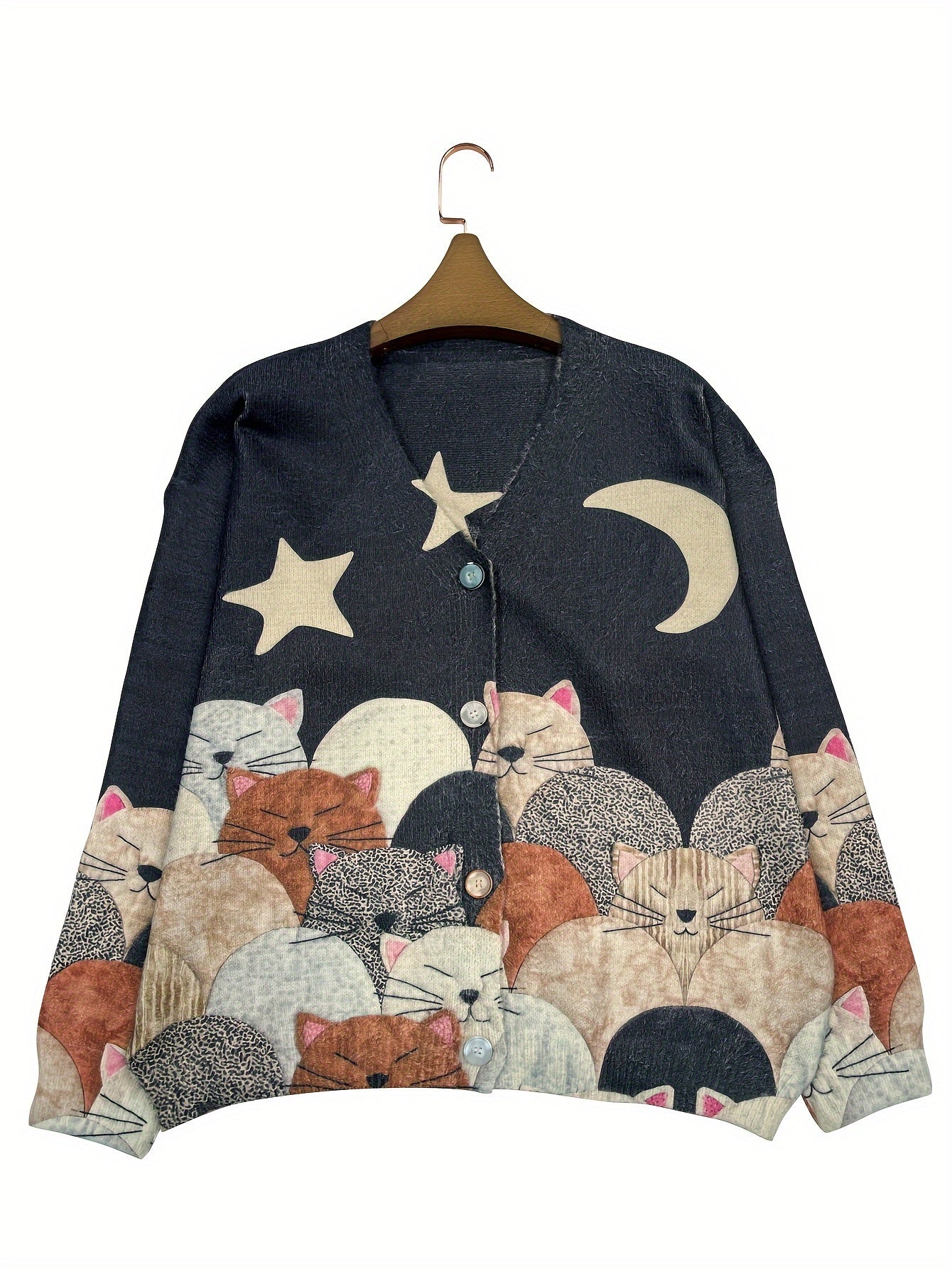 Cárdigan de efecto punto para mujer con estampado y cuello en V oversize