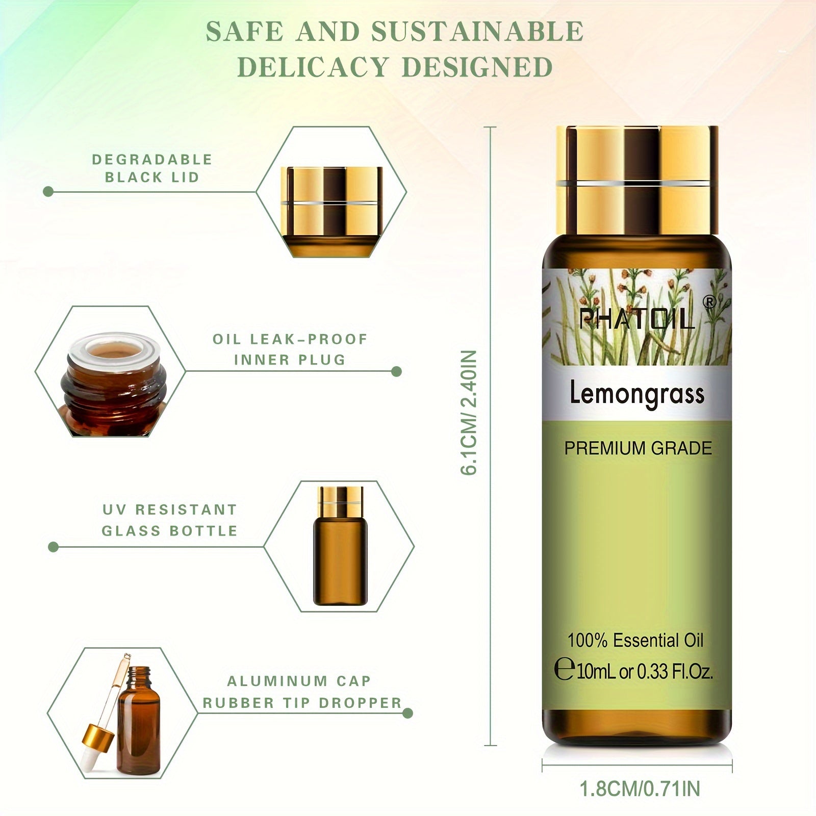 PHATOIL Efir moyi Yagona 10ml - Kayfiyatni ko'taruvchi aromaterapiya suvi, ko'p maqsadli foydalanish, yuqori sifatli, oqmas, UV nurlanishiga chidamli - 1 shisha