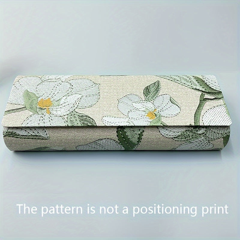 Floral Print Hard Eyeglass Case with Magnetic Leather Closure Stylish Sunglass Storage Box