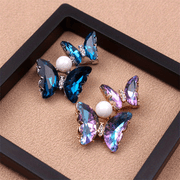 Butterfly Brooch Pin with Rhinestones and Pearl for Clothing Bags Hats Jewelry