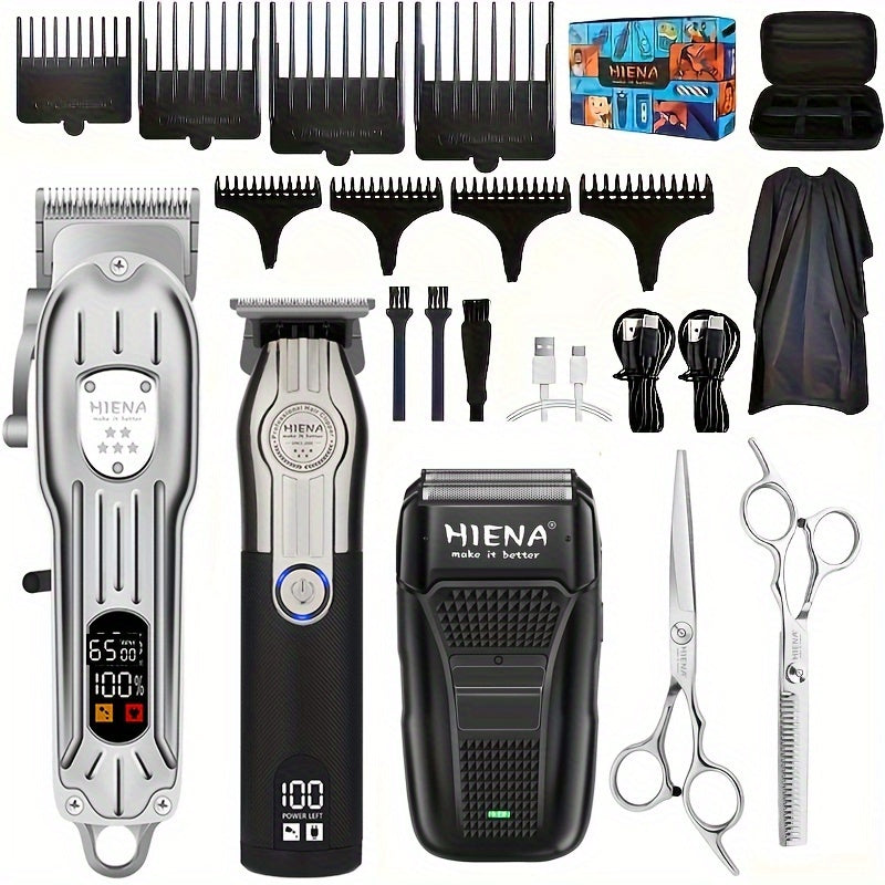 Set de cortapelos profesional de 3 piezas con máquina de cortar cabello inalámbrica recargable por USB