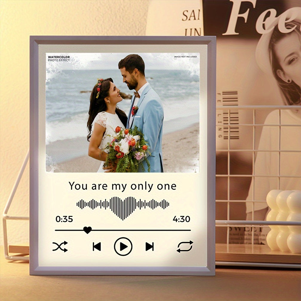 Personalized Photo Music Player Frame Acrylic Mirror with Sound Wave Art for Birthdays and Weddings