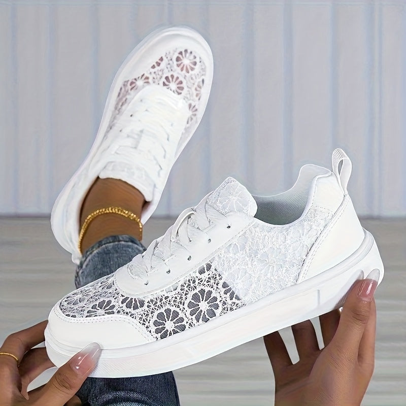 Women Lace Sneakers Breathable Fabric Floral Pattern Casual Comfortable Shoes
