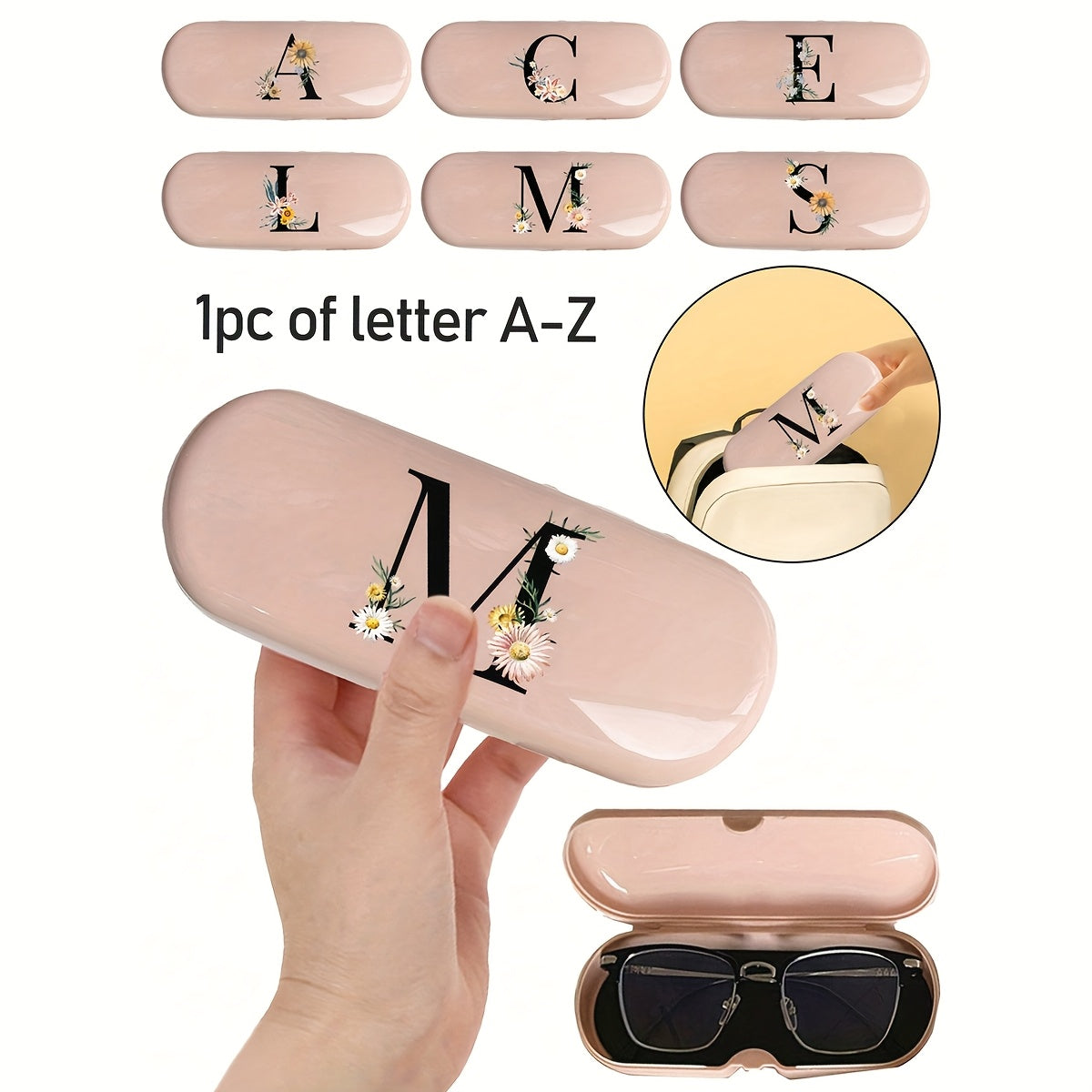 Pink Floral Monogram Glasses Case Waterproof Dustproof Compact Plastic Storage Box for Men and Women