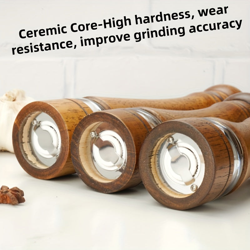 Adjustable Oak Spice Mill with Transparent Window for Seasonings and Gifts