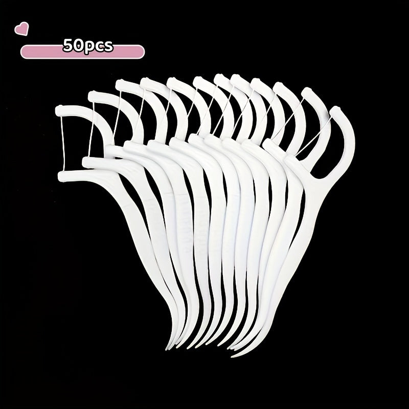 Disposable Dental Floss Sticks Pack of 50 for Travel Hygiene White Plastic