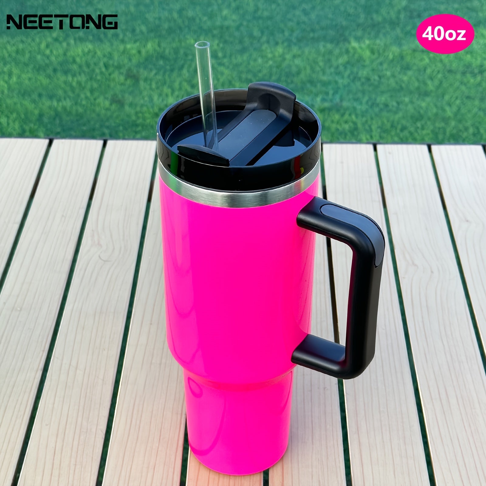 40oz izolyatsiyalangan suv idishi, tutqichli, fluorescentli tumbler, sayohat, uy va ofis uchun