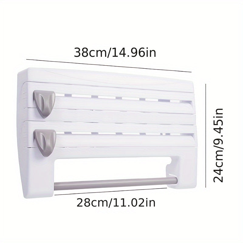 Kitchen Organizer with Plastic Wrap Dispenser and Cutter for Food Storage