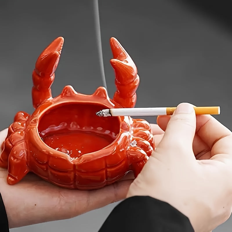 Ceramic Crab Ashtray with Lid Fly-Proof Home Office Decorative Tea Pet