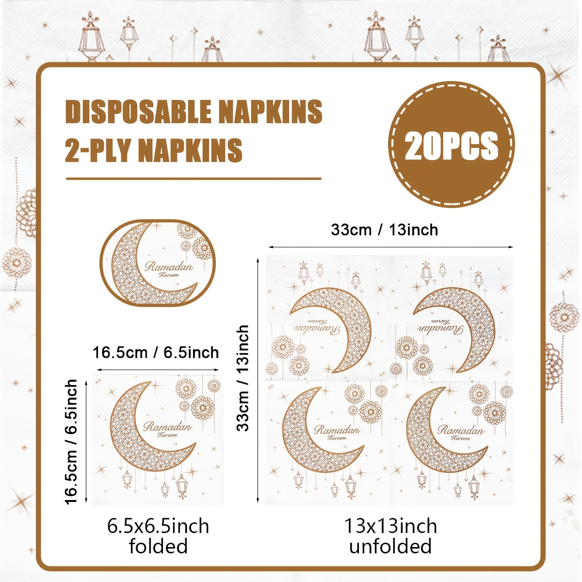 Pack of 20 Disposable Ramadan Table Mats Lanterns Moons 13x33 cm