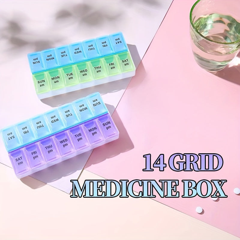 14-Compartment Weekly Medicine Organizer Portable Divided Box with Morning and Afternoon Sections