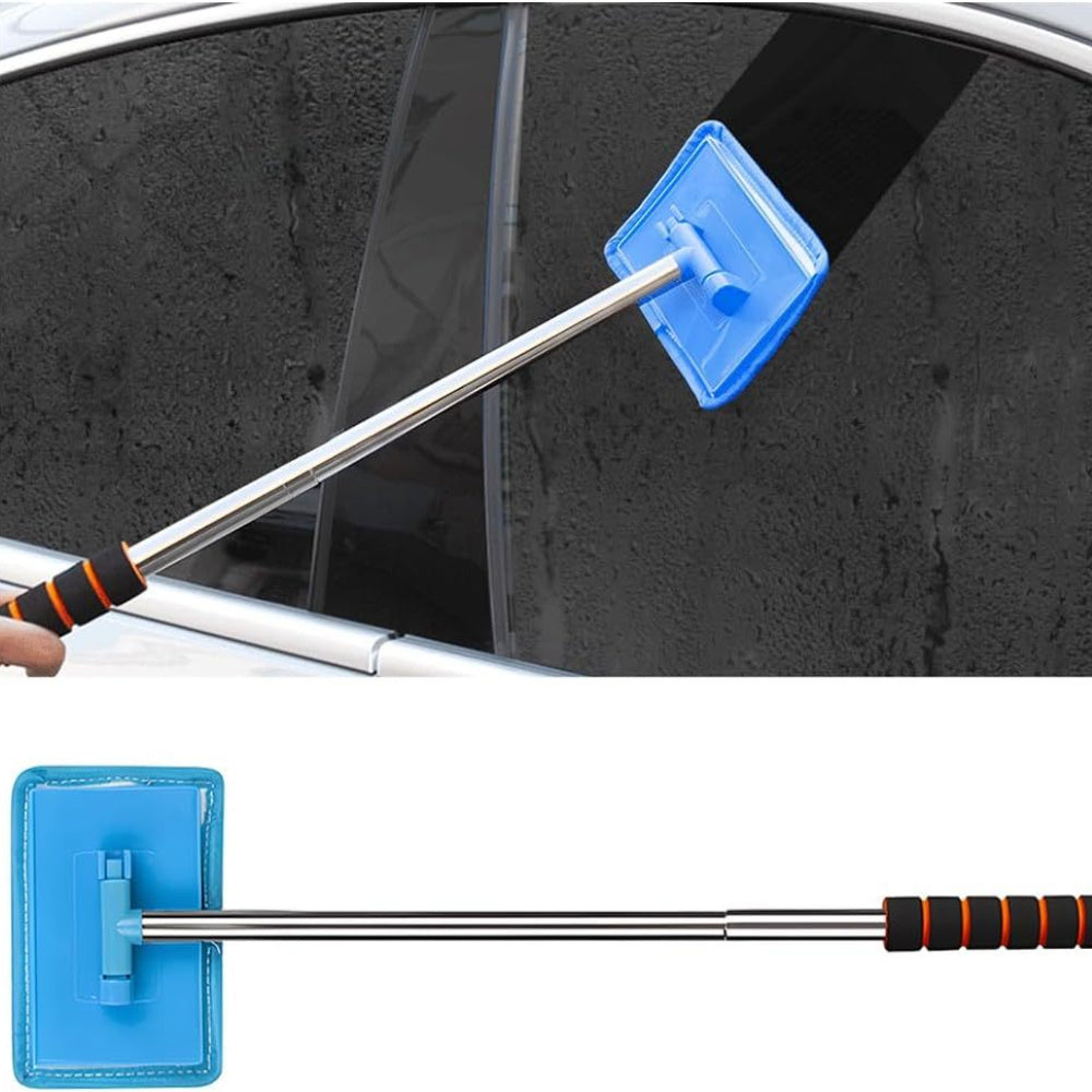 Инструмент для очистки лобового стекла автомобиля с голубой выдвижной ручкой, многоразовые микрофибровые насадки