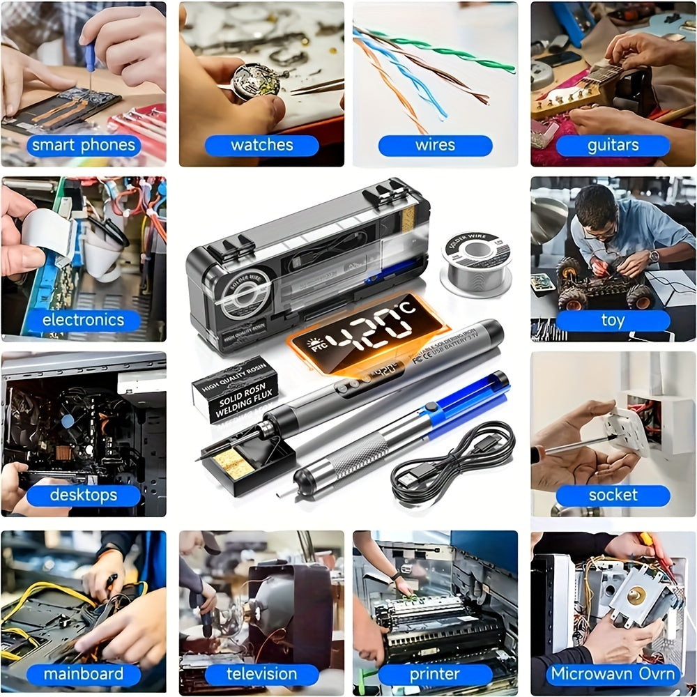 Wireless Soldering Kit with Digital Display USB Rechargeable Battery Multi-Temperature Control