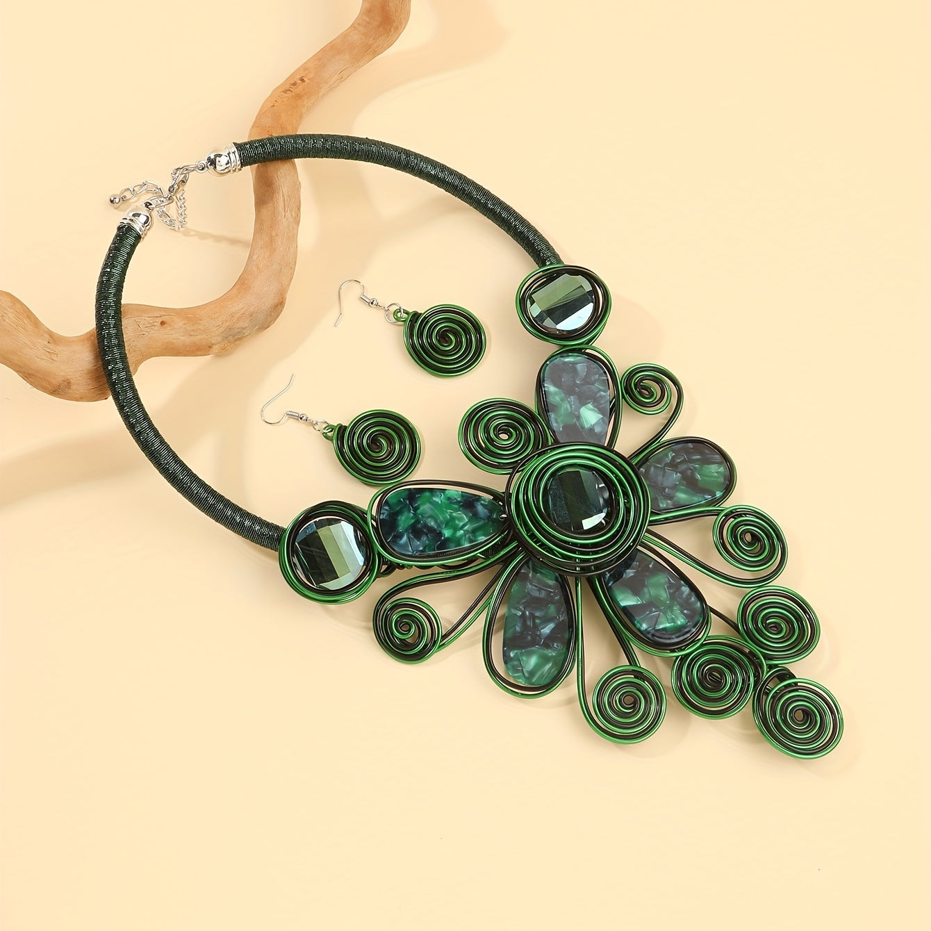 Set of 3 Bohemian Jewelry Pieces Earrings Necklace Tribal Accessories for African Bride or Party