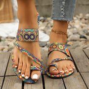 Women’s Bohemian Flat Sandals Summer Open Toe Slides with Buckle