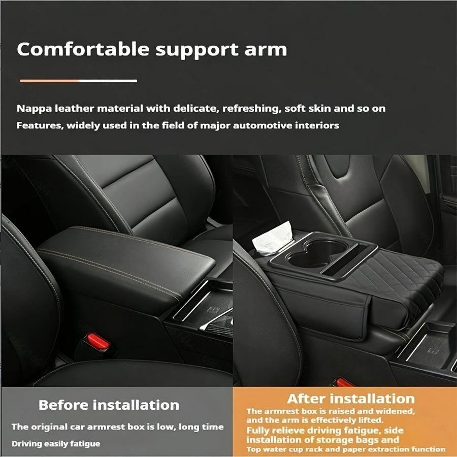 PU Leather Car Armrest Organizer with Cup Holder Tissue Box Storage