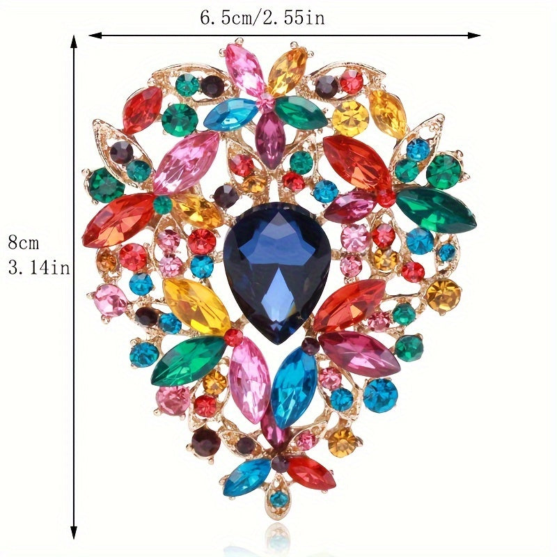 Large Crystal Glass Brooch Elegant Pin for Dresses and Sweaters