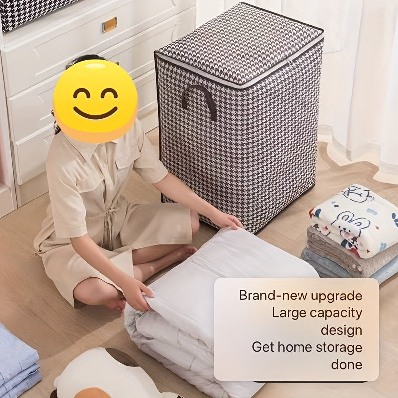 Houndstooth Fabric Storage Box for Clothes and Quilts Dustproof Moistureproof with Handles