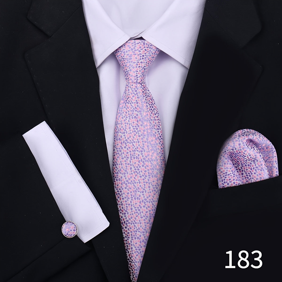 Men's Plaid Tie Set with Cufflinks and Handkerchief for Wedding and Formal Wear