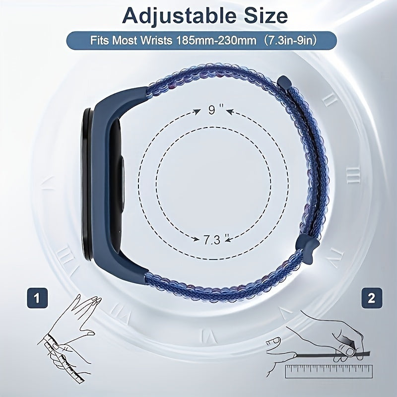 Correa de reloj de nylon negra azul marino ajustable para rastreador de fitness