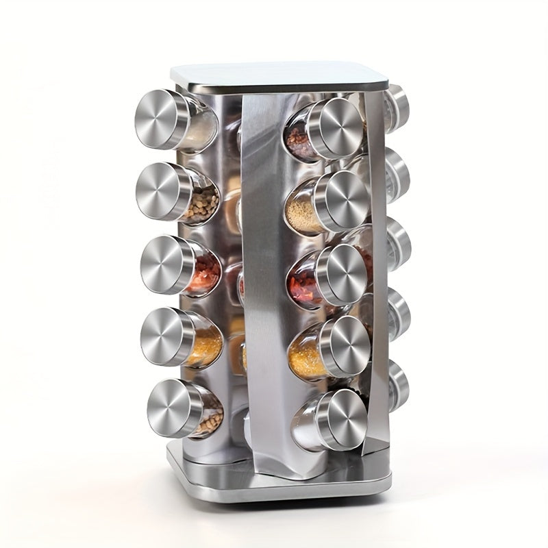 Stainless Steel Spice Rack Organizer with 20 Jars Countertop Swivel Shelf