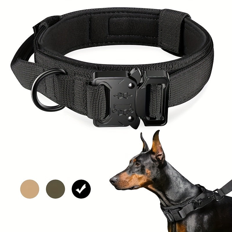 Collar táctico ajustable para perros con asa de control, hebilla de metal pesado para perros medianos y grandes