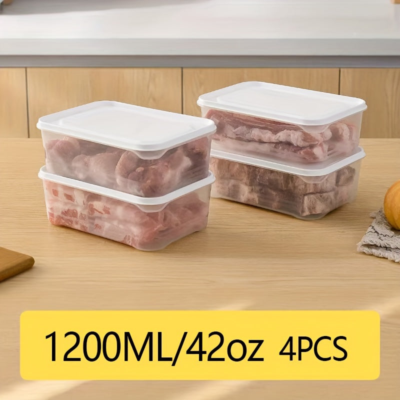 4pcs 1200ml Food Storage Containers with Lids Stackable Refrigerator Organizer for Meat Vegetables Fruits