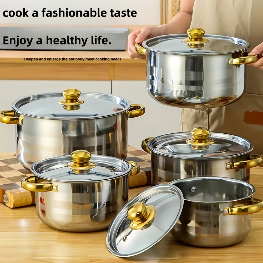Set of 5 Stainless Steel Cookware Pots with Lids, Versatile, Suitable for All Stoves
