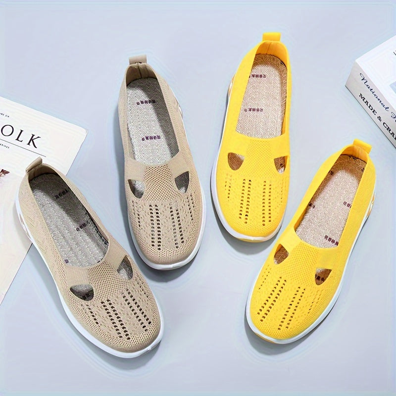 Women's Knitted Flats with Breathable Mesh Soft Sole and Cut-Out Design for Daily Wear