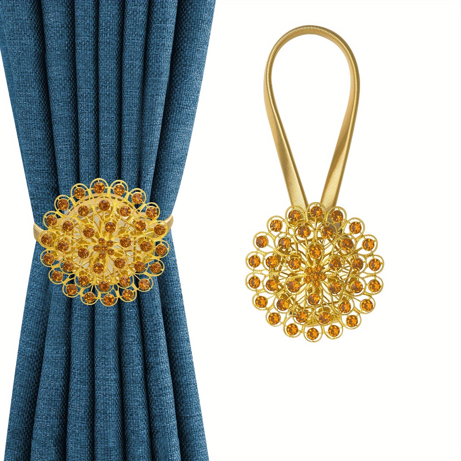 Magnetic Curtain Tieback with Crystal Flower and Elastic Spring Wire for Home Office
