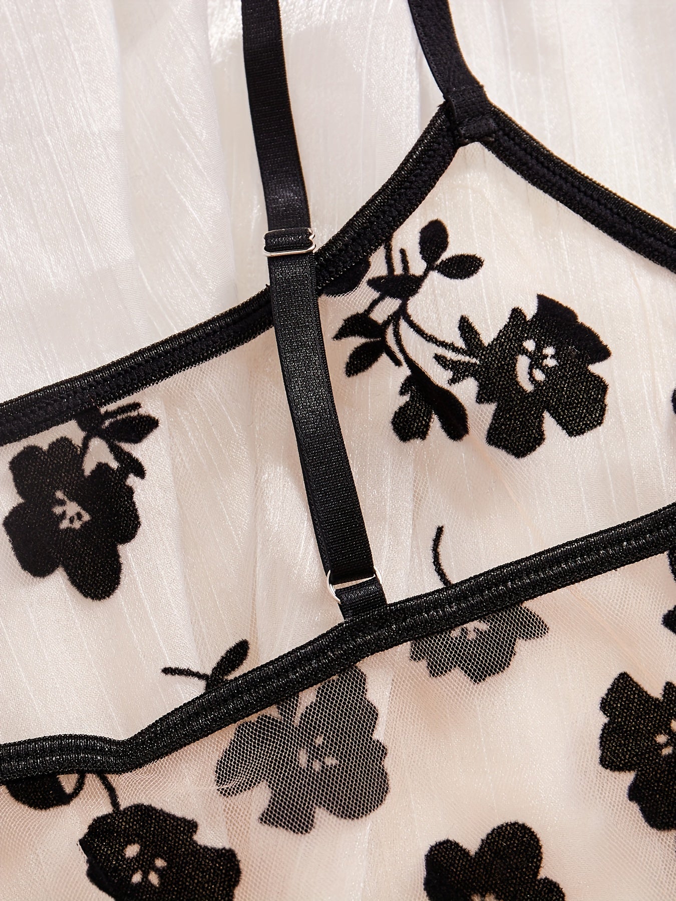 Women's Black Mesh Garter Bra Set with Pure Desire Print