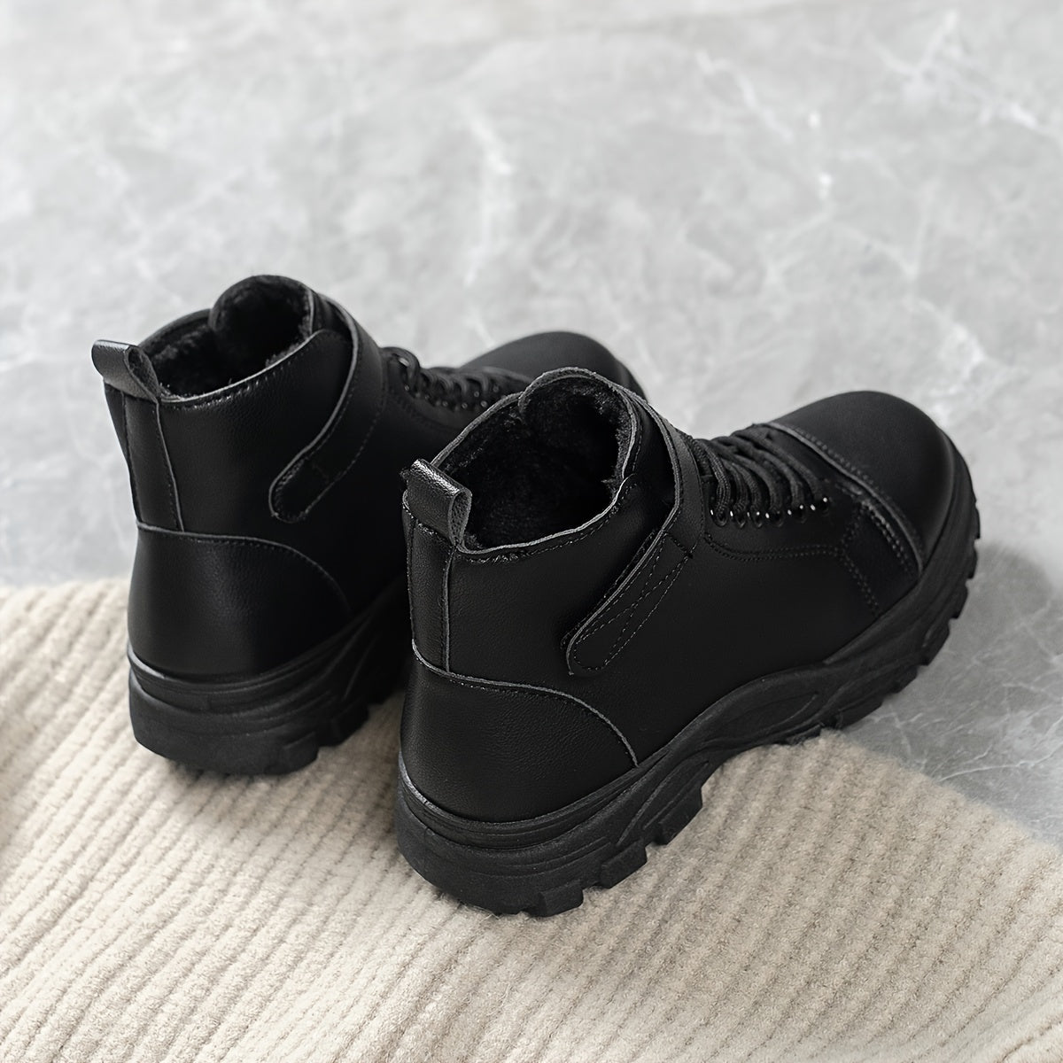 Women's Plush-Lined Winter Ankle Boots with Rubber Sole and Adjustable Straps