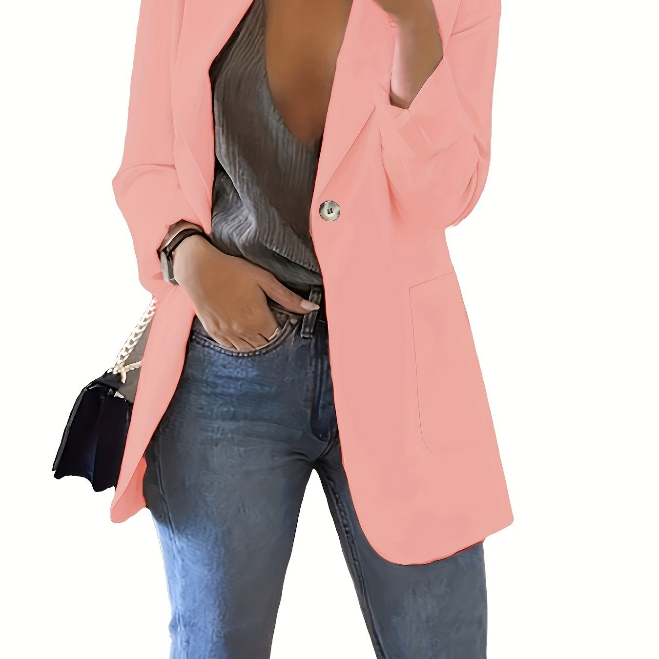 Plus Size Woven Polyester Lapel Blazer for Spring and Fall