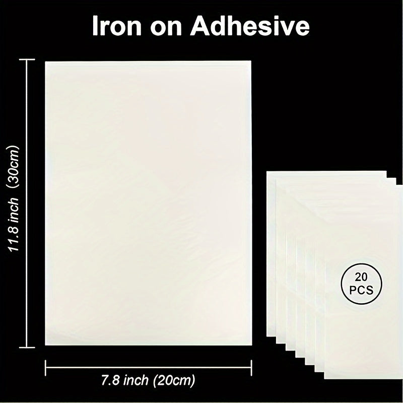 20 Pieces Iron-On Adhesive Sheets A4 Size Fabric Glue for Sewing and Heat Bonding