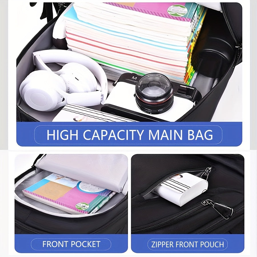 Unisex Waterproof Casual Backpack with Laptop Compartment and Keychain Black