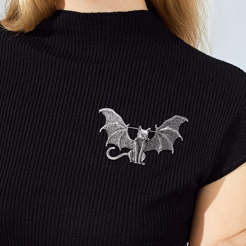 Enamel Pin Brooch Retro Gothic Bat Cat Design for Women Stylish Backpack Accessory
