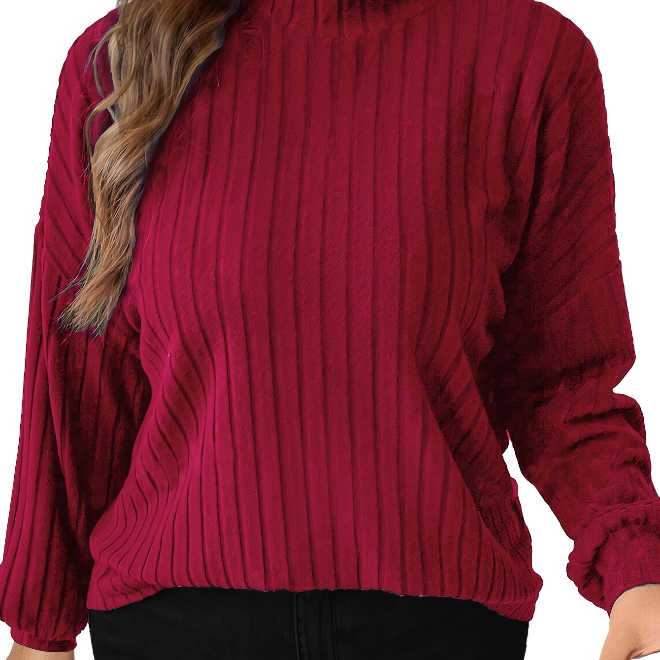 Women's Fall Winter Solid Color Loose Fit Hoodie Long Sleeve Top Small High Collar Drop Shoulder Plaid