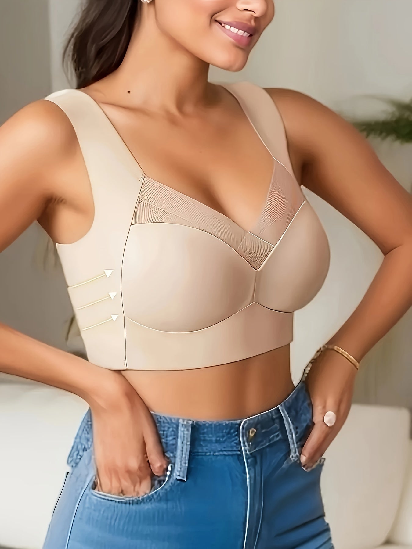 Adult Women's Bralette with Full Coverage and High Support Polyamide Mesh Fabric