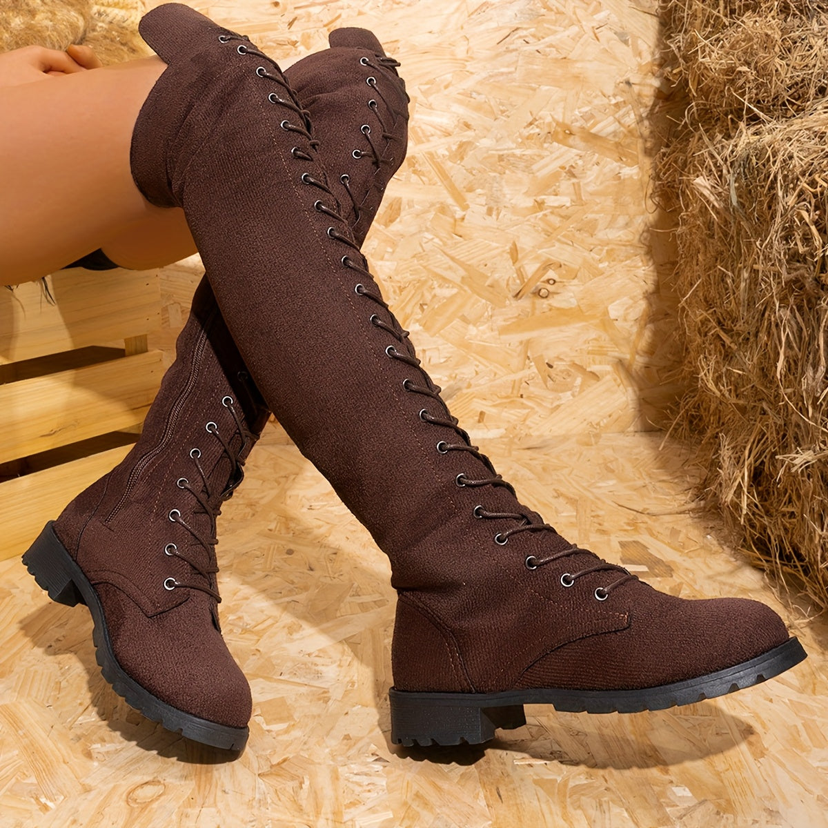 Women's Brown Over-the-Knee Casual Fashion Boots
