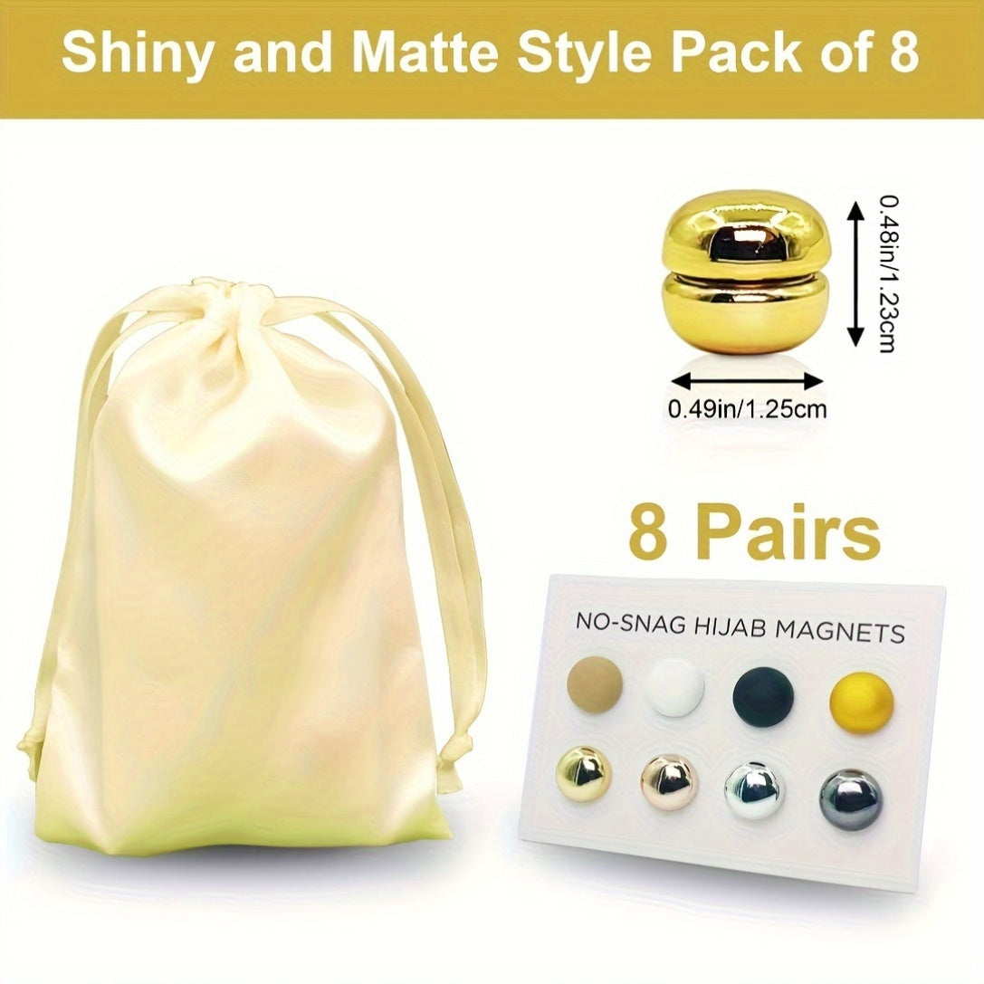 Set of 8 Magnetic Alloy Brooch Pins for Hijabs Scarves and Clothing