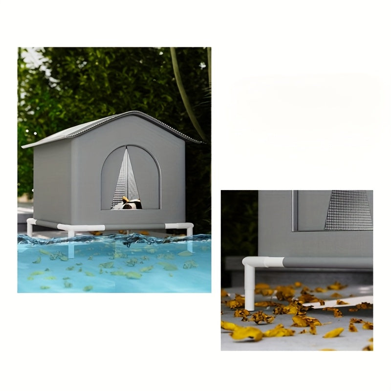 Outdoor Waterproof Cat Shelter with Stand and Warm Cushion for Stray Cats