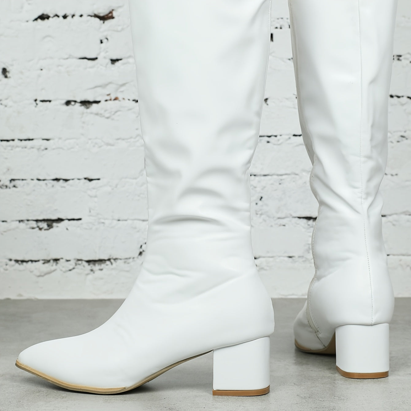 Women's Black Ankle Boots with Block Heel Pointed Toe Zipper