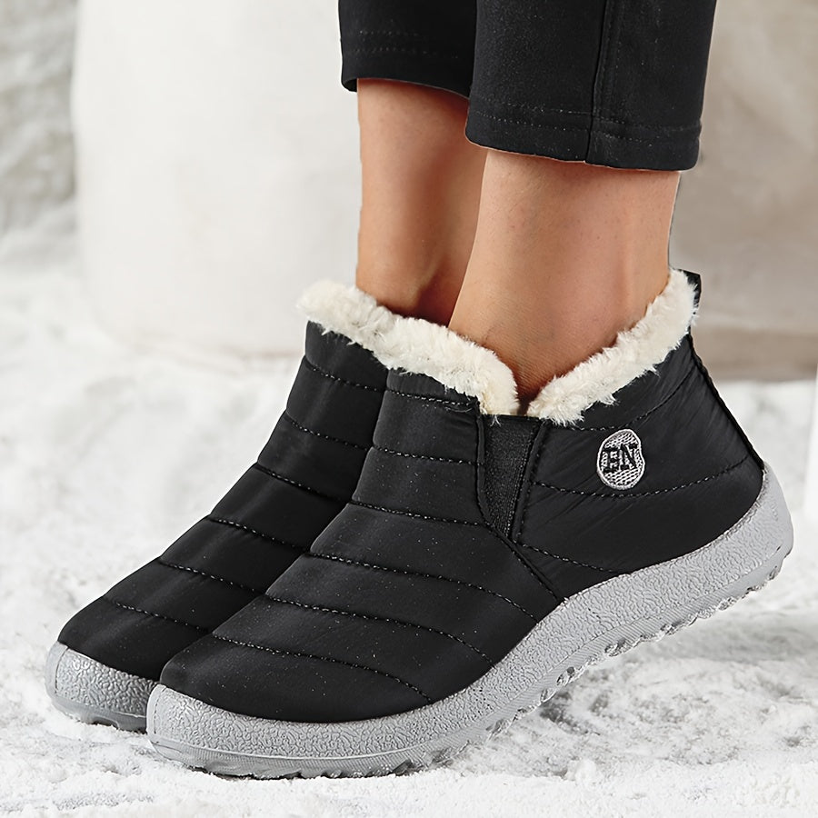Women's Winter Ankle Boots Slip-On Faux Fur Snow Boots Black Cold Weather
