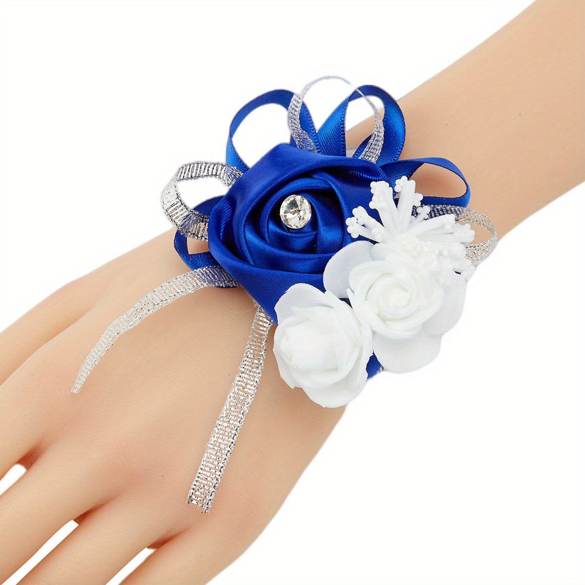 Chiroyli mato gulchambarlar, marjonlar va rhinestones bilan to'ldirilgan, kuyovlar va rasmiy tadbirlar uchun