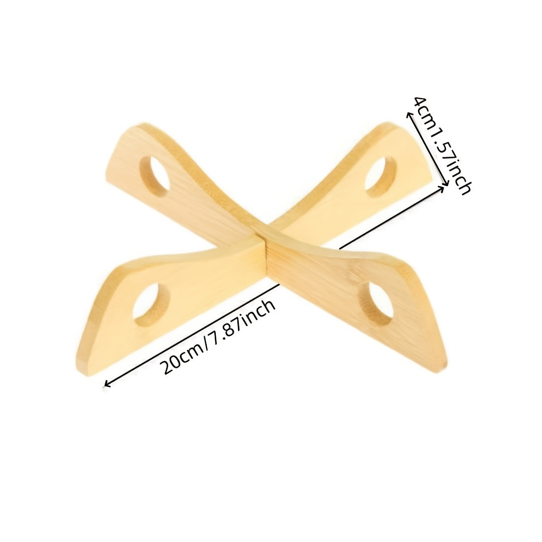 Bamboo Kitchen Organizer Set 4 Pieces Detachable Cross-Shaped Pot Holder Heat-Resistant Storage Rack