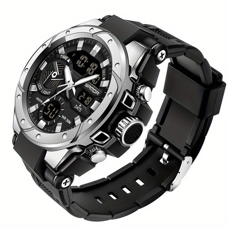 Men's Sports Watch Waterproof Quartz Luminous Dual Display Stopwatch Alarm