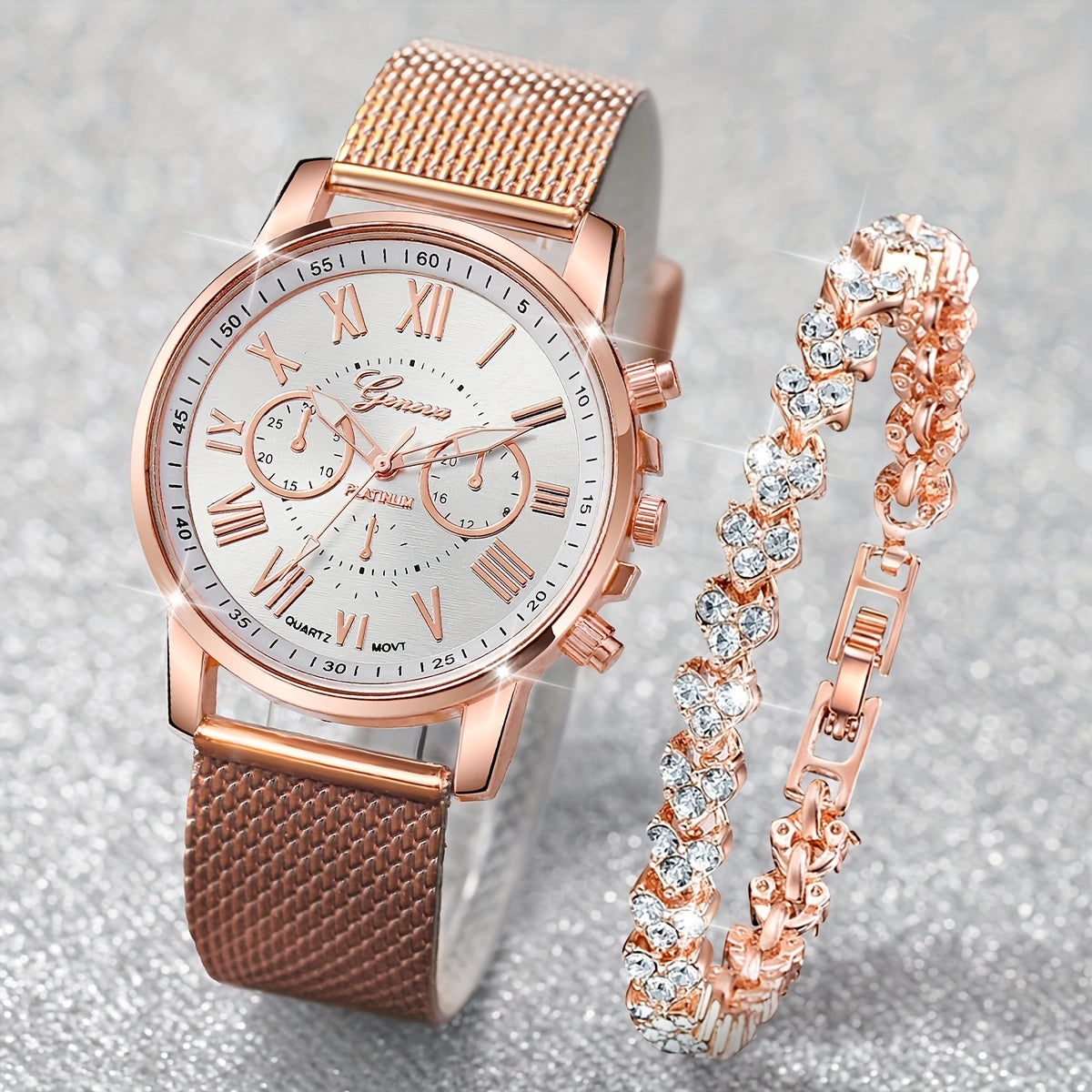 Women's Quartz Wristwatch and Bracelet Set with Roman Numeral Dial Zinc Alloy Case Rubber Band