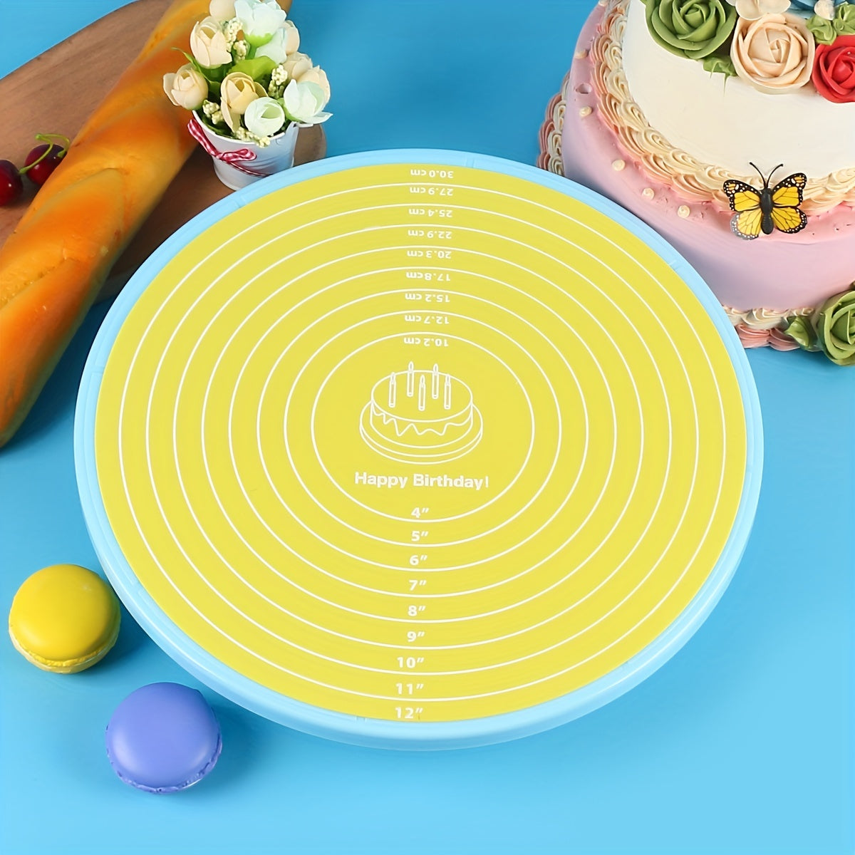 Silicone Baking Mat with Measurements for Cake Turntable Stand Non-Stick Heat Resistant