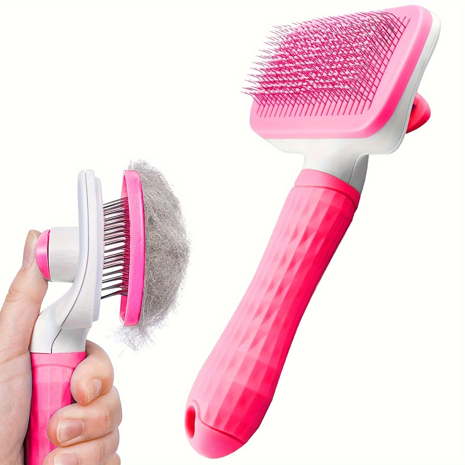 Pet Grooming Brush for Dogs and Cats Deshedding Massage Comb with One-Click Hair Removal Plastic Handle