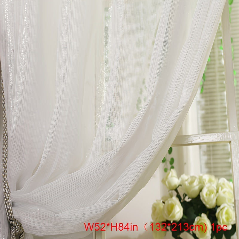 White Shiny Tulle Curtain Panels for Bedroom Living Room Office Kitchen Elegant Sheer Window Drapes
